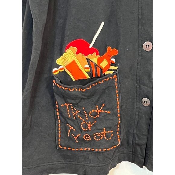 Chaus Jacket L Black Halloween Casual Festive Holiday Granny Preppy Embroidered - Picture 4 of 12